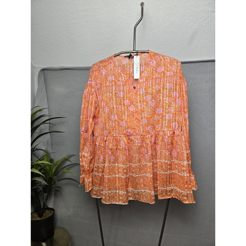 NEW Anthropologie RD & Koko Bohemian Peasant Blouse sz small orange
